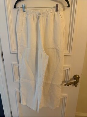 NWOT FLAX White Linen Flood Crop Pants Elastic Waist Size Small (283)